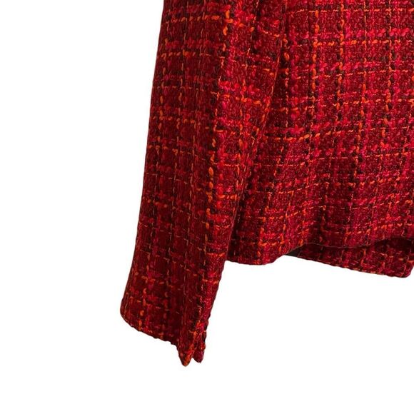 Talbots Petites Double Breasted Wool Blend Tweed Plaid Pink Red Jacket Size 8P - Picture 6 of 7